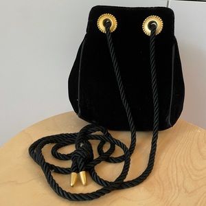 Vintage Annie Klein for Calderon Black Velvet Evening Bag Purse with Gold Trim